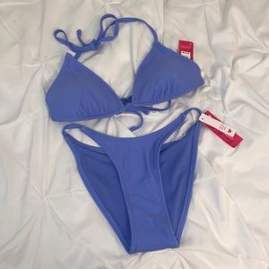 Target xhilaration purple blue string tie bikini high leg scoop xs bottoms m top